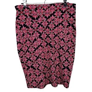 L LuLaRoe Black & Orange Pink Geometric Print Pencil Skirt Stretch Large